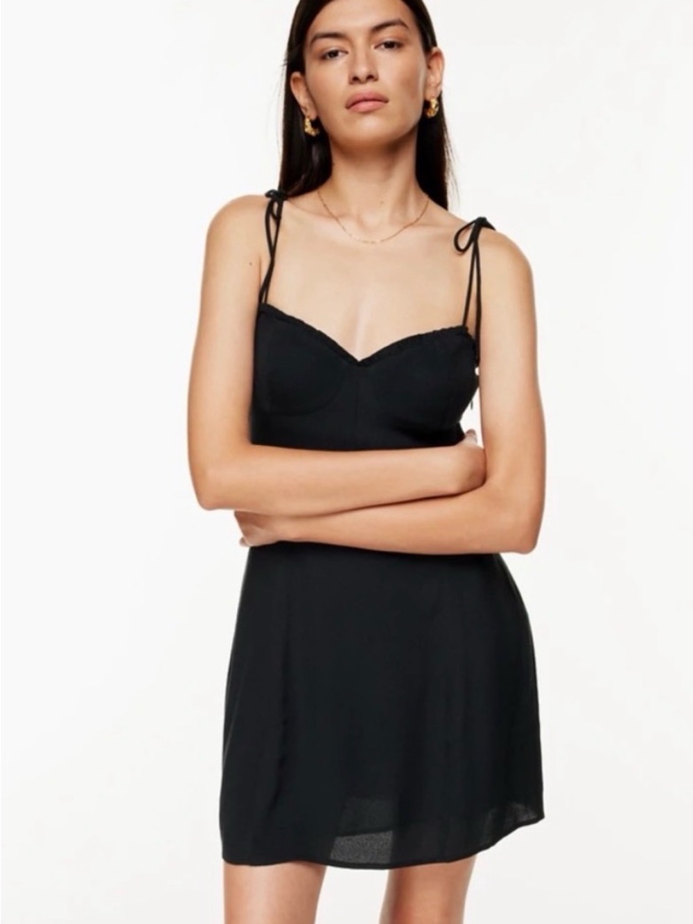 Aritzia Little Black Tie-Shoulder Slip Dress